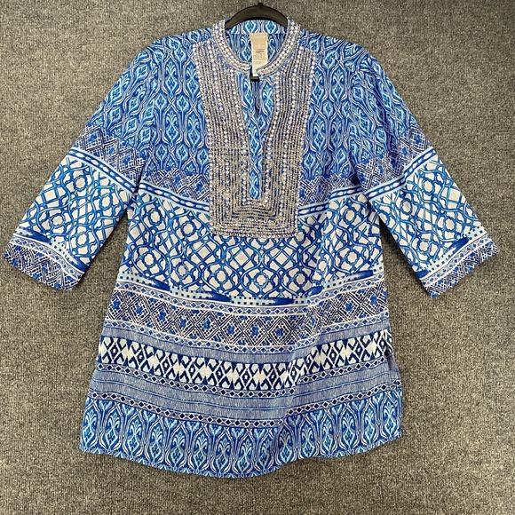 Chico's Tops - Chicos Petite Top Womens PM Tunic Popover Sheer Coastal Beachy Resort Gypsy